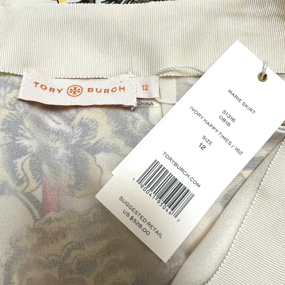 Tory Burch Marie Silk Skirt Floral Asymmetrical Handkerchief Midi Size 12 New